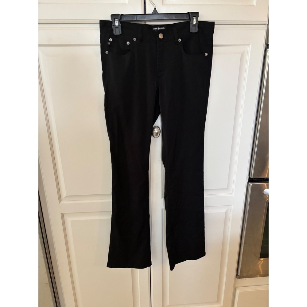 Polo Jeans Co Ralph Lauren Womens Black Flare Leg Trousers Stretch Pants Size 6‎
